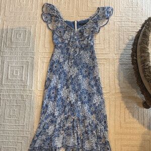 BCBGMaxAzria Blue Floral Lace Maxi Dress